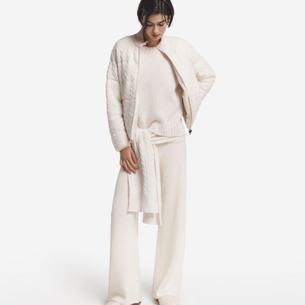 Cashmere and technical fabric reversible cable-knit short quilted jacket