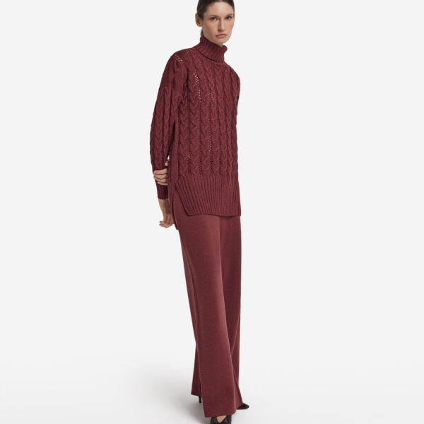 Turtleneck with cable-knit motif in lurex wool