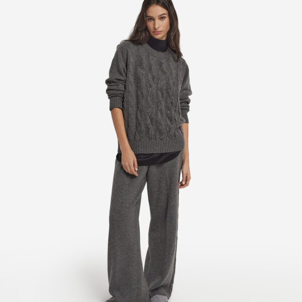 Ultrasoft Cashmere Cable Knit and Rhinestone Crewneck