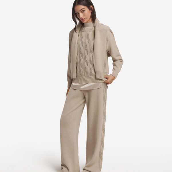 Ultrasoft Cashmere Cable Knit and Rhinestone Crewneck