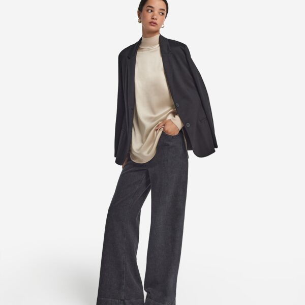 Silk satin blouse with knitted inserts