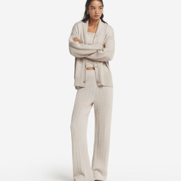 Wool cable-knit wide leg pants