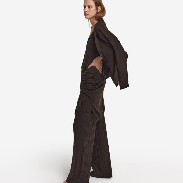 Wool cable-knit wide leg pants
