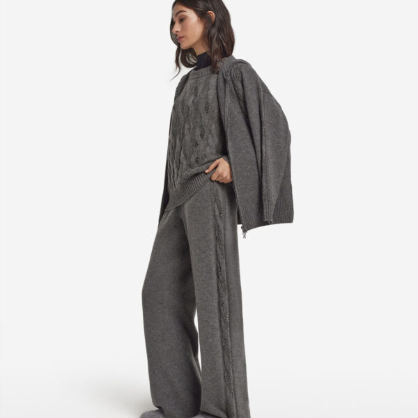 Cable-knit Palazzo Pants with Rhinestones in Ultrasoft Cashmere