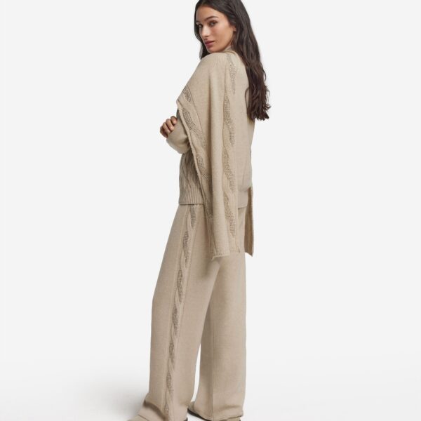 Cable-knit Palazzo Pants with Rhinestones in Ultrasoft Cashmere