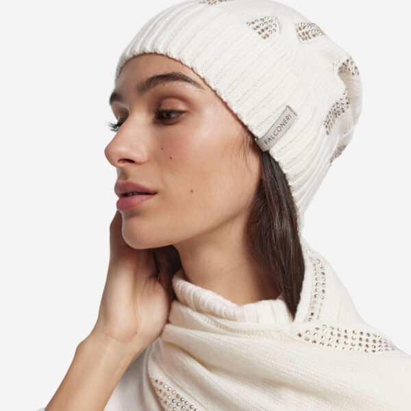 Ultrasoft Cashmere Cable Knit and Rhinestone Cap