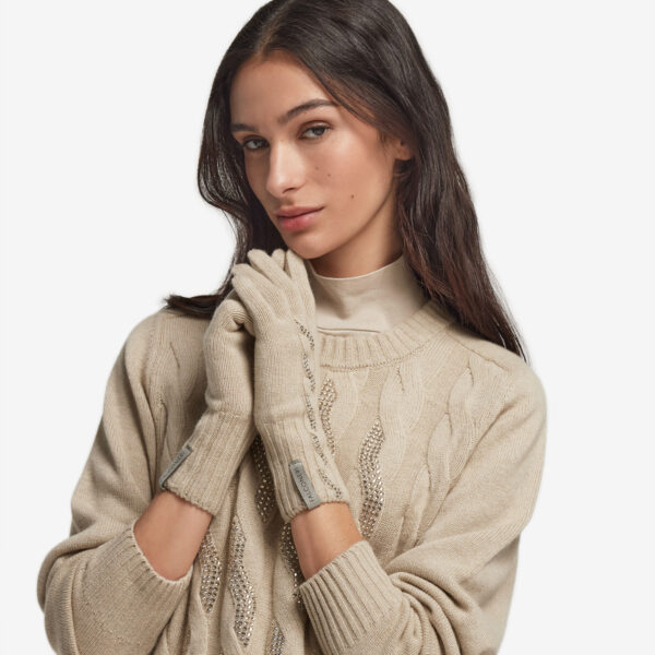 Ultrasoft Cashmere Cable Knit and Rhinestone Gloves