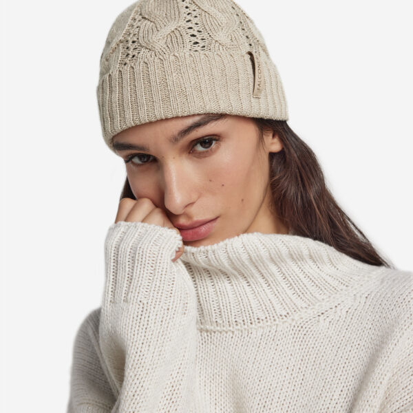 Wool lamé cable-knit cap